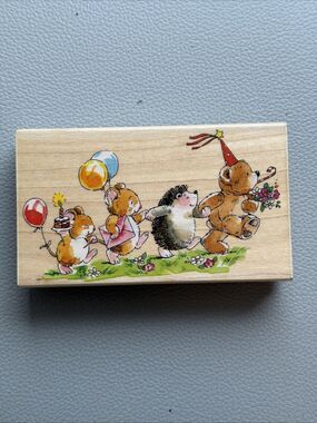 Penny Black Rubber Stamp Animal Birthday Parade Wood Mount 4137K Cute